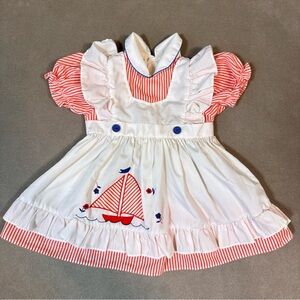 Vintage 90s Embroidered Sailboat Nautical Toddler Girl Size 2T *FLAWED